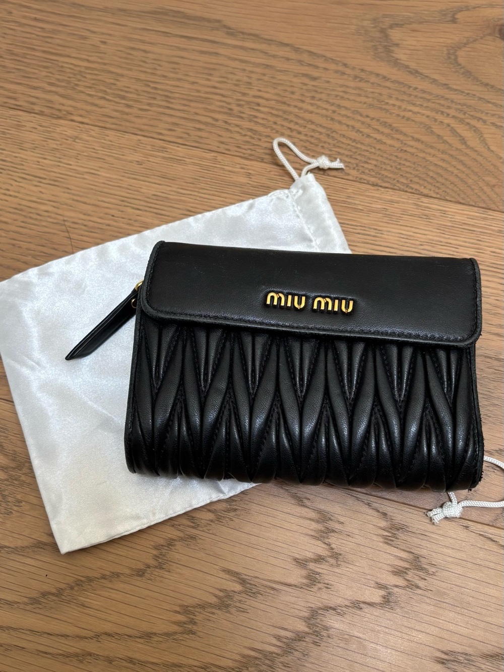 Miu Miu Matelassé Nappa Leather Zip Wallet Clutch Black